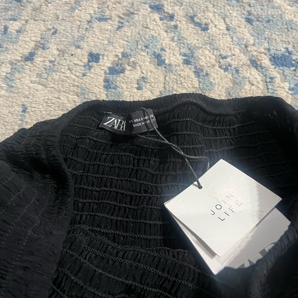 New Zara Tiered Stretch Ruffled Mini Skirt Size Small Womens Solid Black Micro S - Picture 4 of 5